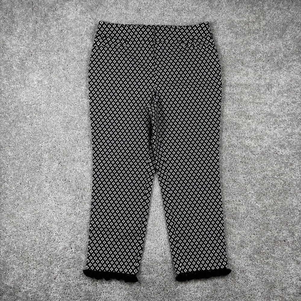 Chicos So Slimming Juliet Ankle Pants Size 1 Black White Geometric Tassel Hem